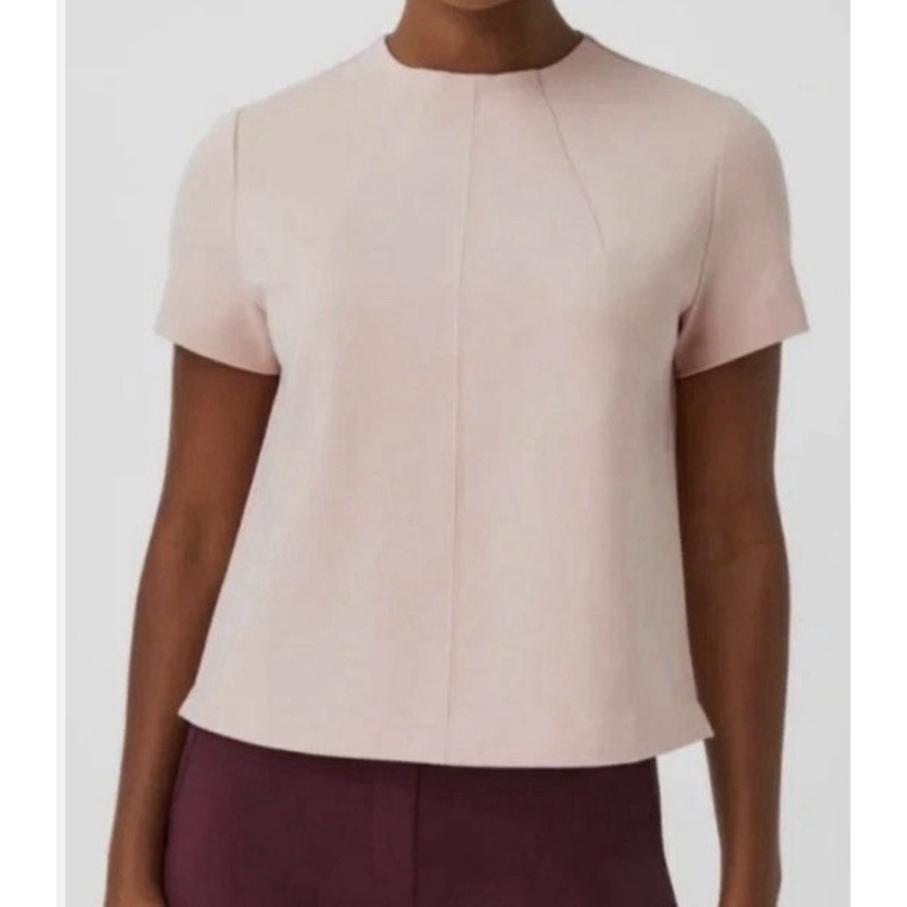 Spanx Women's The Perfect Funnel Top size S Pink Scuba Knit Short Sleeve